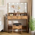 thumbnail image 3 of Veanerwood Makeup Vanity Table Set with Lighted Mirror & Power Strip Vanity Desk Set with Hair Dryer Holder, 3 Lighting Colors, Retro Brown, 3 of 12