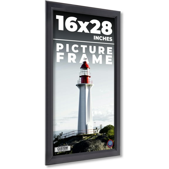 16x28 - 16 x 28 Contemporary Black Solid Wood Frame with UV Framer's Acrylic & Foam Board Backing -