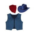 thumbnail image 3 of YiZYiF 3Pcs Kids Cowboy Cowgirl Costume Girls Boys Vintage Vest Coat with Hat Bandana Western Rodeo Outfit Navy Blue-A 12, 3 of 5
