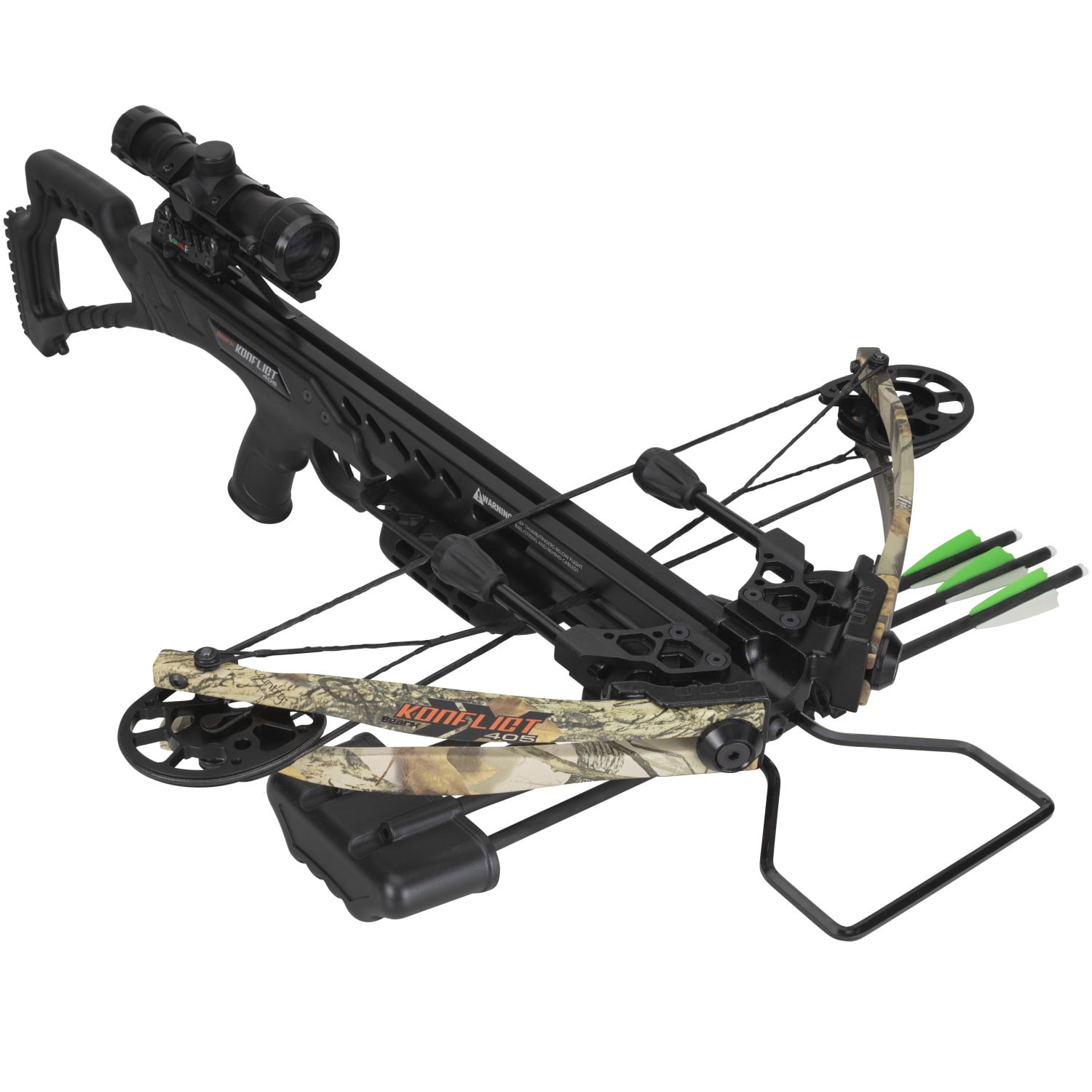 Bear X Konflict 405 FPS Crossbows with 32 multi cross-hair reticle & 5 Arrow Quiver (Multicolor)
