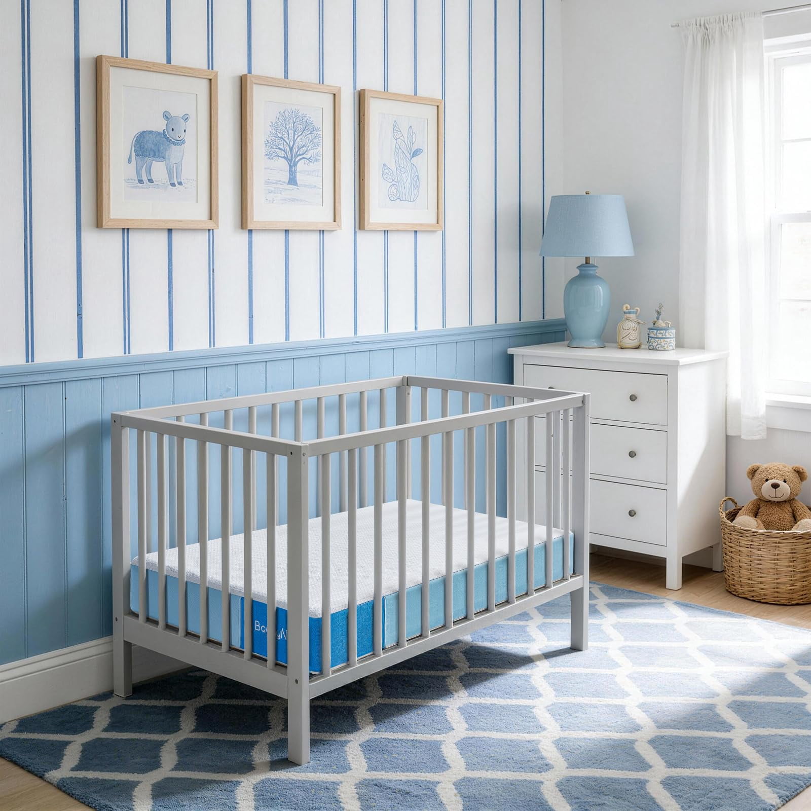 BaybyNest Crib Mattress 52"x27.5"x6" Crib Mattress, Dual-Sided 100% Knitted Fabric Moisture-Non-Toxic Wicking Cover