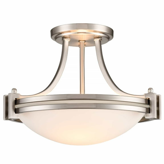 Brushed Nickel Semi Flush Mount Light 2-Light Milk Glass Ceiling Light Round Shape