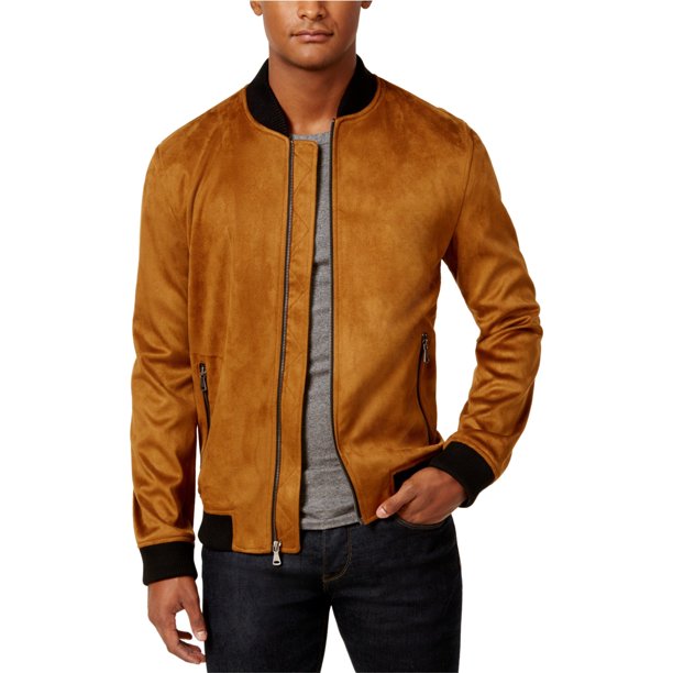 INC Mens Faux Suede LS Bomber chamarra, marrón, mediano I-N-C Chaqueta de bombardero