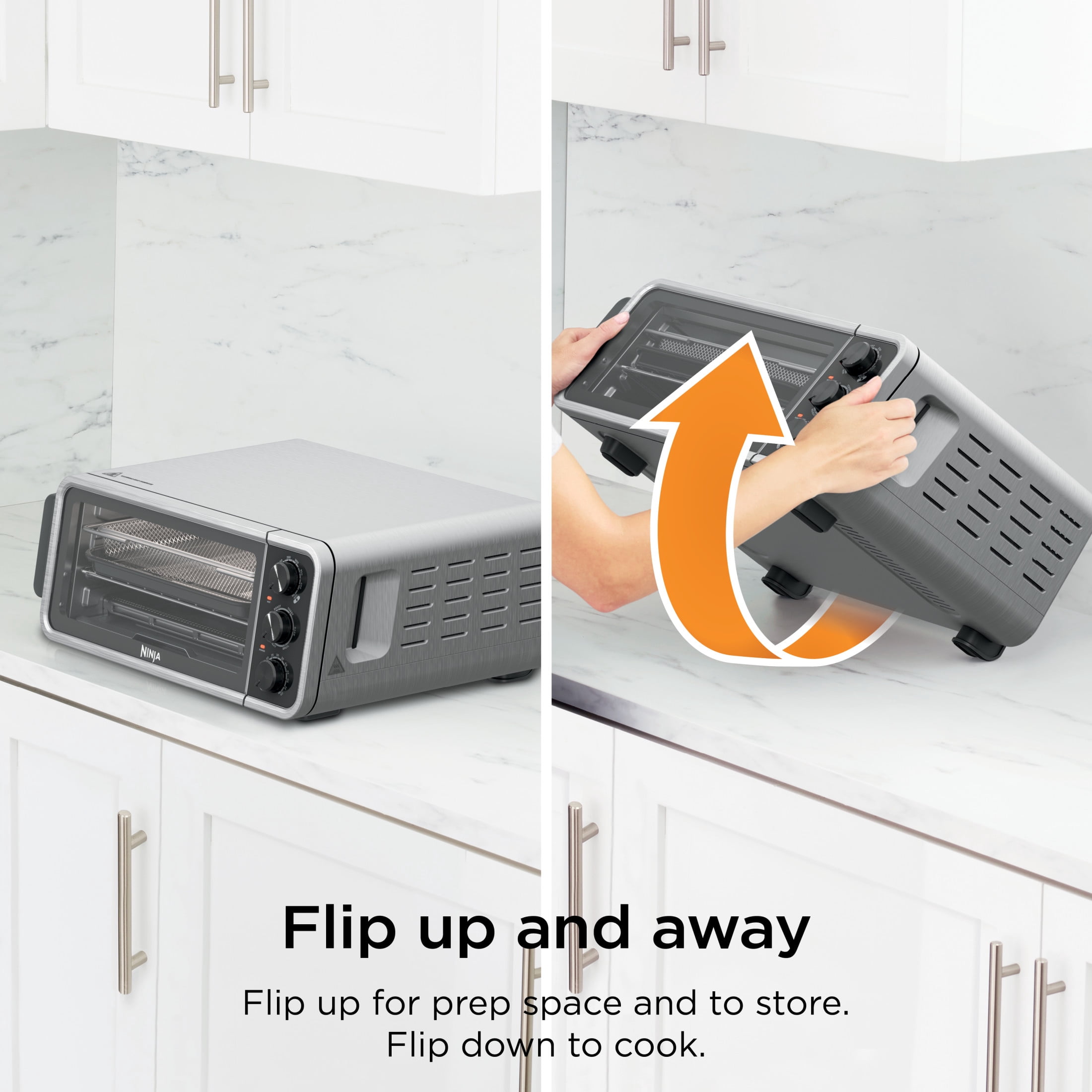 Ninja Flip Toaster Oven & Air Fryer, 6-in-1, Flip Up & Away for Storage, Roast, Toast, Bake & More, SP050 Silver