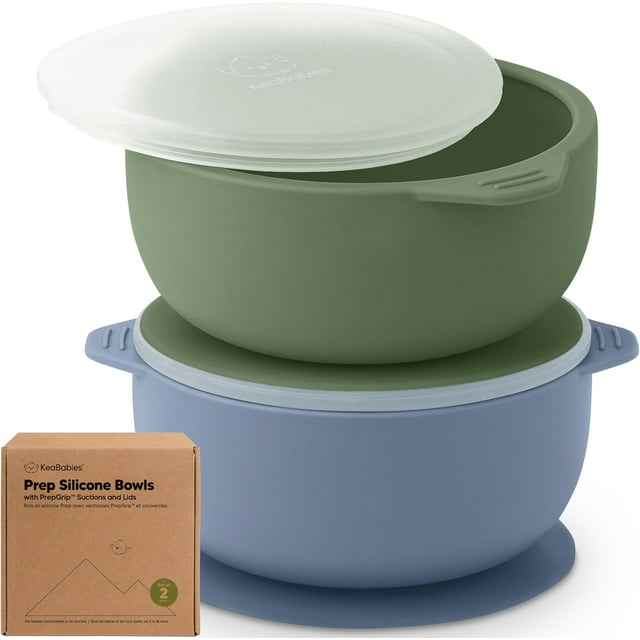 KeaBabi - Juego de 2 cueos para bebé con succion, tapas, cueos de succión de silicona para bebés, niñas, niños, silicona de grado alimenticio, sin BPA, aptos para lavaplatos, eial para