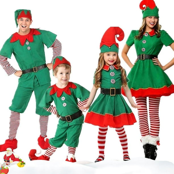 Disfraz de elfo de Navidad para adultos y niños, disfraz de Papá Noel, trajes de Cosplay