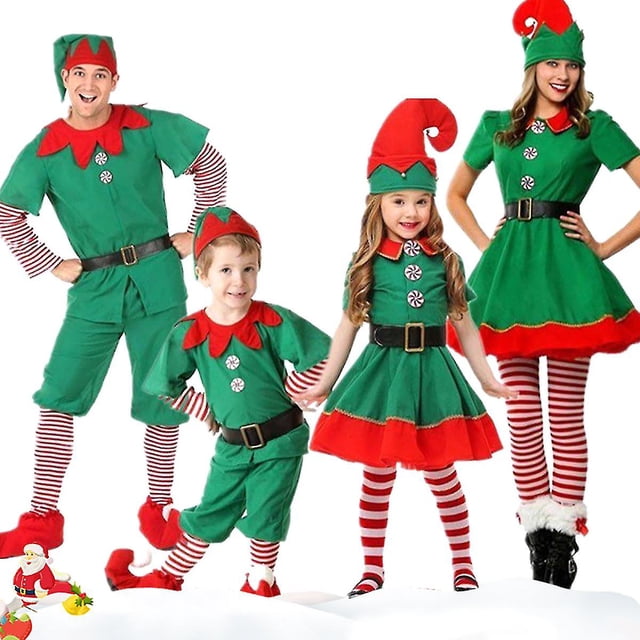 Disfraz de elfo de Navidad para adultos y niños, disfraz de Papá Noel, trajes de Cosplay
