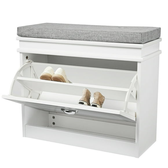 Hallway Shoe Storage Bench Shoe Cabinet With Flip-Drawer and Seat Cushion, Home Shoe Shelf Organizer 23.6"L x 9.4"W x 20"H