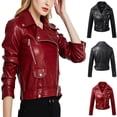 thumbnail image 4 of Lovskoo Women's Faux Leather Jackets, Zip Up Motorcycle Short Pu Moto Biker Outwear Fitted Slim Coat Claret L, 4 of 4