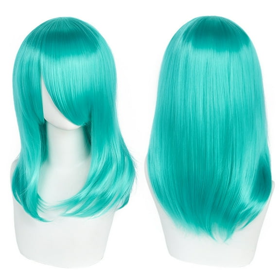 Namzi 1pc 40cm Short Wig, Cosplay Wig, Straight Wig, Synthetic Wig, Shoulder Length Wig,Blue Green