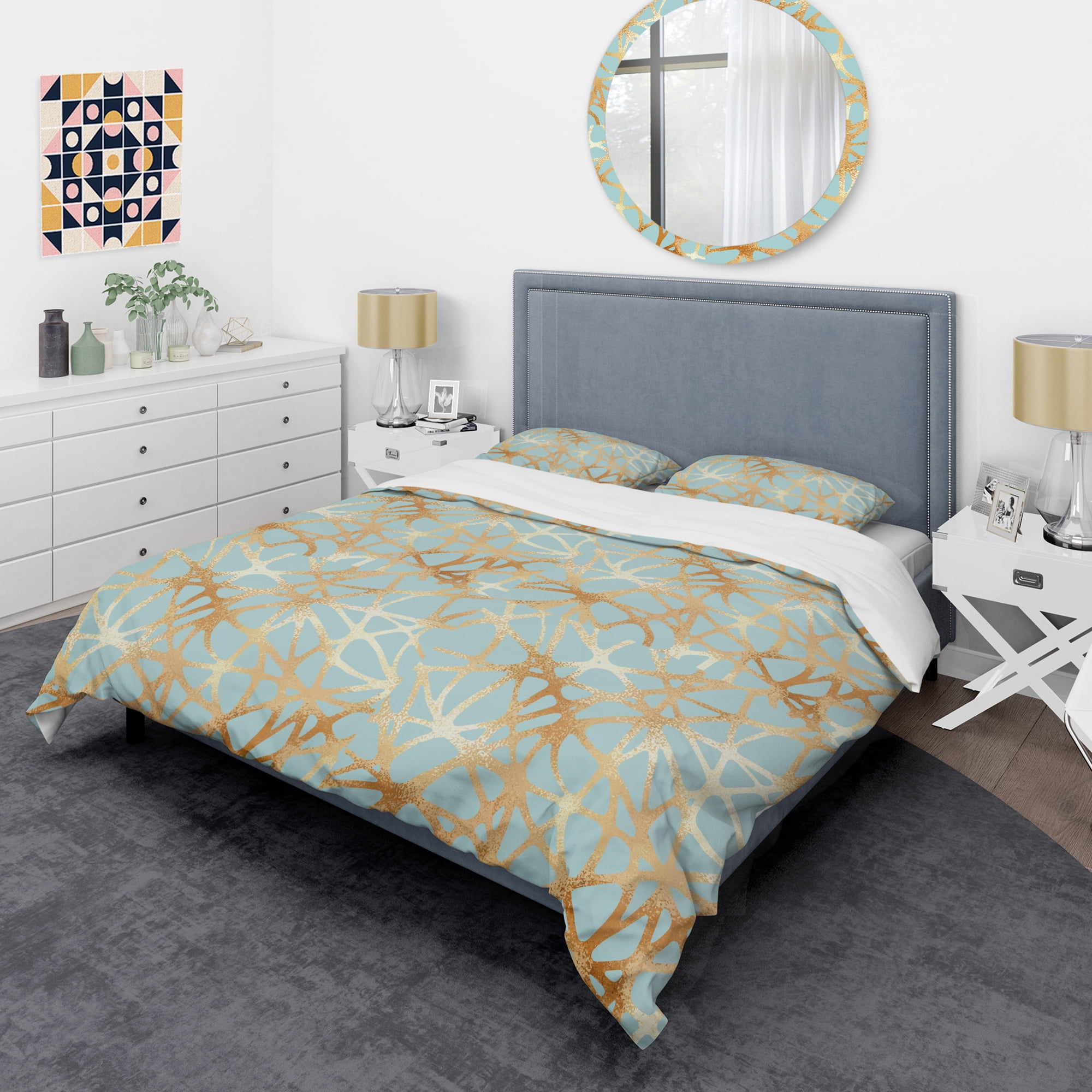 Designart 'Golden Luxury Metallic Geometrics IV' Mid-Century Modern Duvet Cover Set