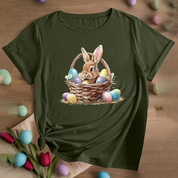 QUNYINEY Easter Women's T-Shirts Casual Short Sleeve Crew Neck Pullover Tops Loose Spring Tops for Women