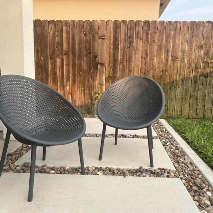 2xhome Set of 2 Mid-Century Modern Plastic Lounge Chair Plastic Legs with Breathable Perforated Egg Shaped Seat for Indoor/Outdoor Use.