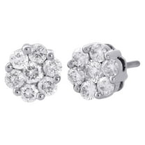 14K White Gold Genuine Diamond Flower Studs Prong Set Mini 7.55mm Earrings 1 Ct.