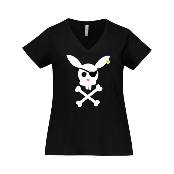 Inktastic Cute Easter Pirate Bunny with Eyepatch and Earring Women's Plus Size V-Neck T-Shirt