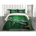 thumbnail image 3 of Ambesonne Dragonfly Quilted Bedspread Set 3 Pcs, Vivid Gemstone, King Size, Emerald Multicolor, 3 of 5