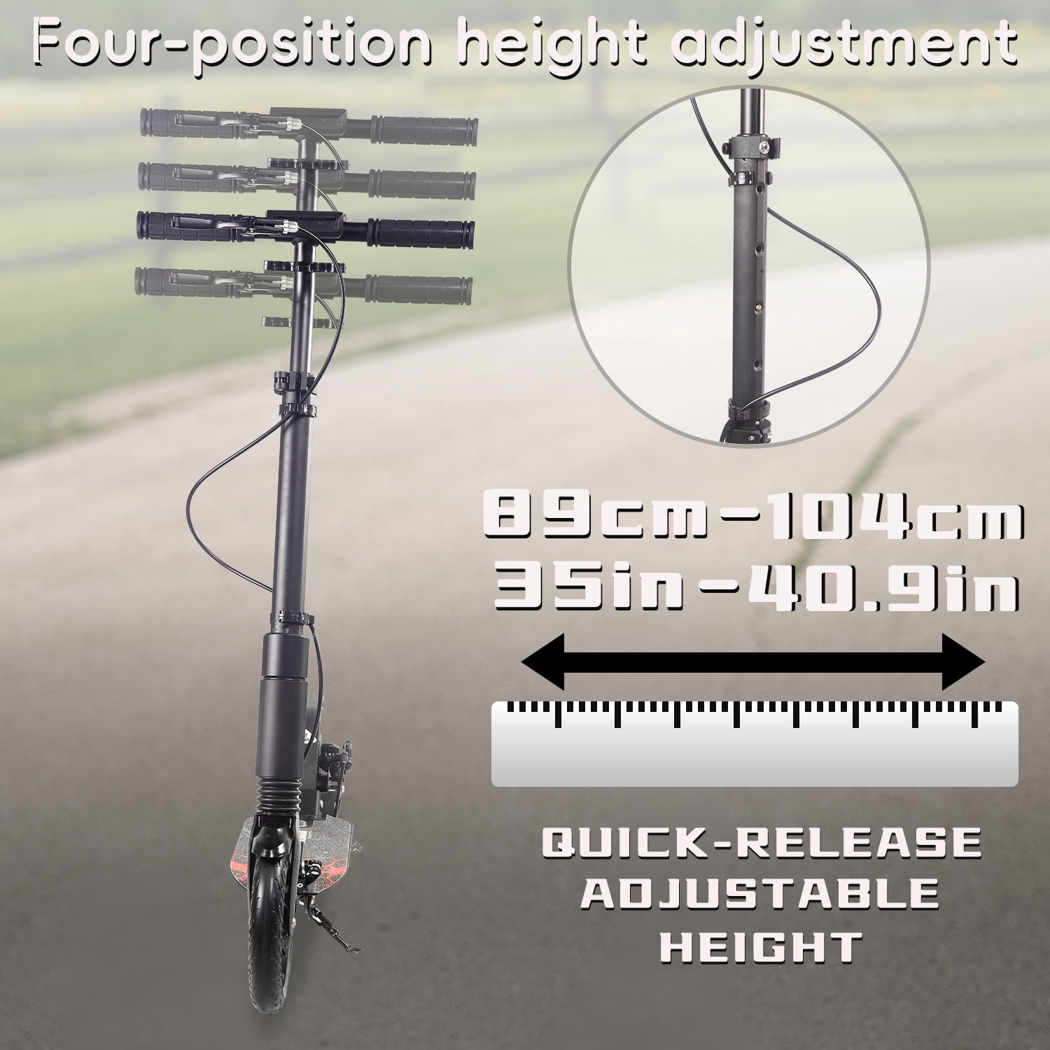 Kick Scooter for Ages 6+,Kid, Teens & Adults. Max Load 220 LBS. Foldable, Lightweight, 8Inch Big Wheels, 4 Adjustable Levels, Disc Brake