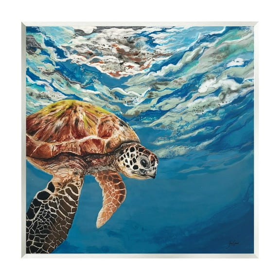 Stupell Industries Sea Turtle Swimming Distant Surface Ocean Water Waves Painting Unframed Art Print Wall Art, Design by Stacy Gresell