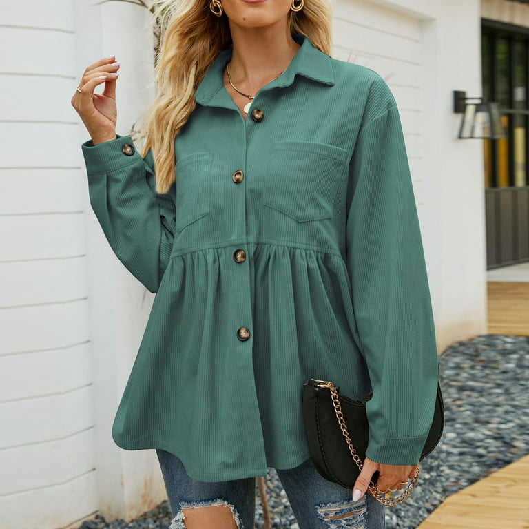 Womens Tops Long Sleeve, Gym Clothes For Women Halen T Shirts For Women  Women's Fashion Solid Color Jacket Double Pocket Baby Shirt Lapel Jacket  Brown Shirt Y2K Long Sleeve Squar (Mint Green,Large) 