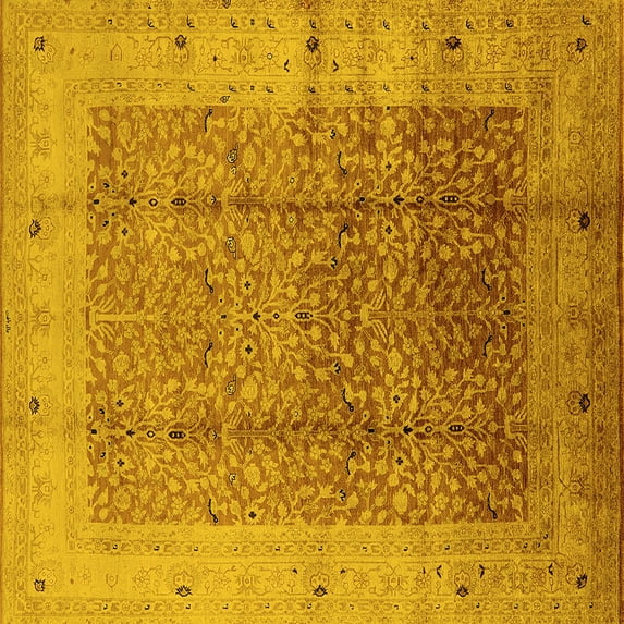 Ahgly Company Machine Washable Indoor Square Oriental Yellow Industrial Area Rugs, 4' Square