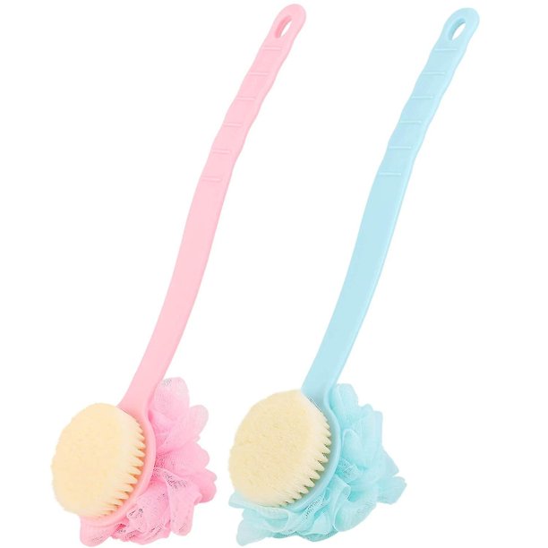 Frotador de espalda de lufa, cepillo corporal de ducha con mango largo con esponja de malla suave para mujer, baño exfoliante de piel, masaje
