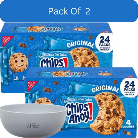 CHIPS AHOY! Chocolate Chip Cookies Snack Packs, 1.55 oz., 24 pk., 2 Pack with white bowl by OMA