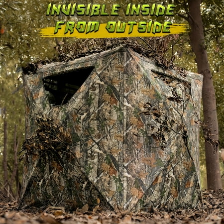 2-3 Person Camo Hunting Blind Tent - Heavy-Duty 360° Mesh Panels Quick Setup Green/Brown/Black for Deer Archery & Camping