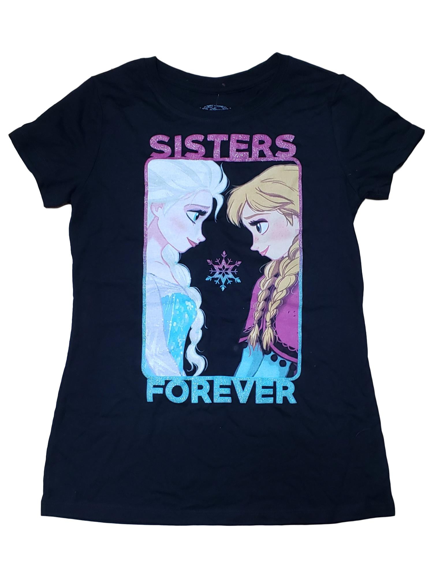 Disney - Disney Frozen Girls Sisters Forever Elsa Anna Glitter T-Shirt ...