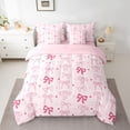 thumbnail image 3 of Feelyou Kawaii Pink Ribbon Twin Bedding Sets 7-Piece for Kids, Fashion Bow-tie Bow Bedding Comforter Set, Cartoon Love Heart Reversible Sheet Sets, Luxury Bedroom Decor, 3 of 9
