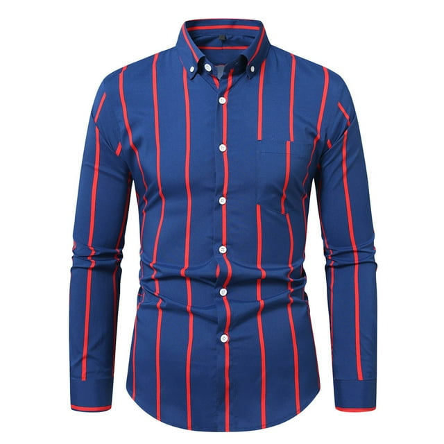 Yusimy Chemise à Manches Longues pour Hommes Chemise à Col Chemise Rayée Poches Fonctionnelles Style Décontracté à la Mode