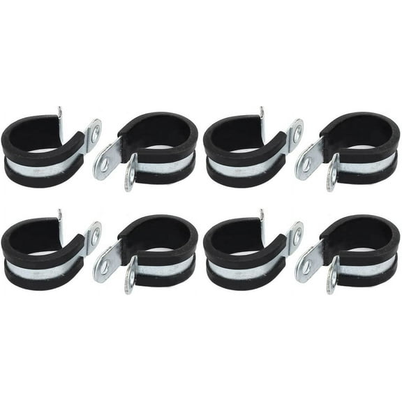 25mm Dia Rubber Lined R Shaped Zinc Plated Pipe Clip Cable Clamp 8pcs