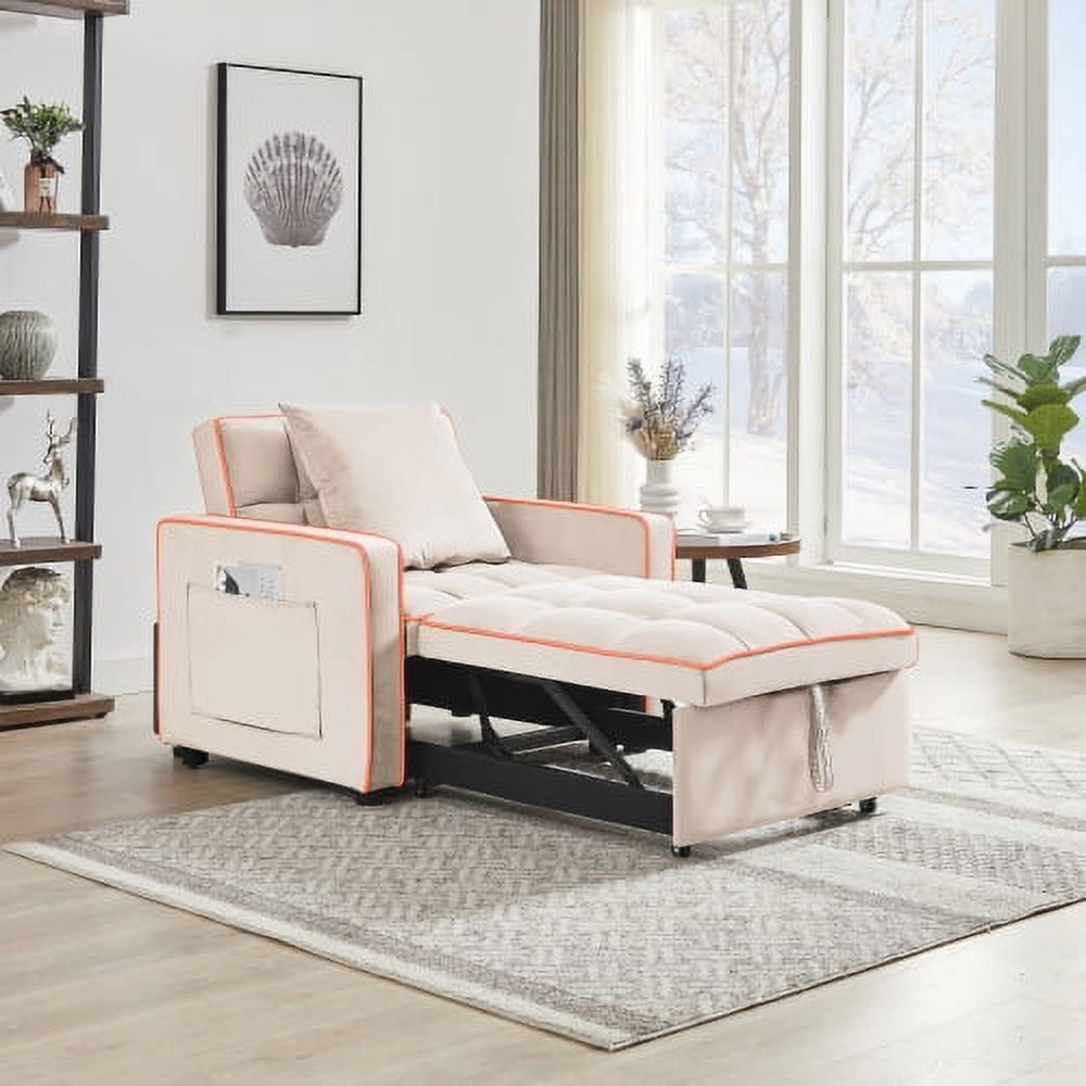 EPOWP Sleeper Chair, Pull Out Chair Sleeper with Adjustable Back & Pocket, Convertible Chairs Bed Sleepers for Adults, 3 in 1 Sofa Bed Chairs for Small Spaces, Living Room, White