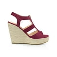 thumbnail image 3 of BLISSFUL STEP Women's Shoes Faux Suede Platform Wedge Espadrilles Slingback Open Toe Front Zipper Sandals Burgundy 8.5, 3 of 5