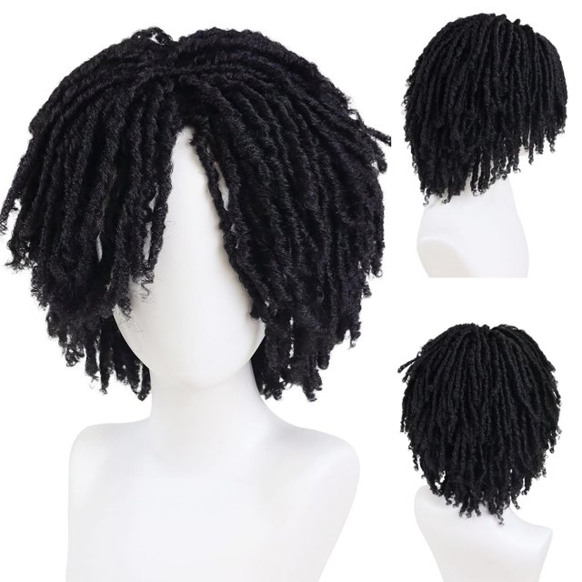 Peluca con rastas GNIMEGIL, negra, rizada, para hombre, con rastas falsas