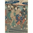 thumbnail image 2 of Utagawa Kuniyoshi 11x14 Black Ornate Wood Framed Double Matted Museum Art Print Titled: Seven Female Figures, Two Umbrellas (River in Background) (19th Century), 2 of 5