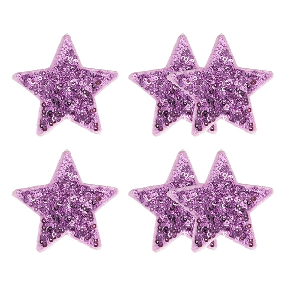 Uxcell Sequin Star Iron on Patches, 2.6"x2.6" Embroidered Sew Sequin Glitter Patch Appliques, 6 Pack Purple