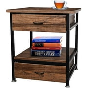 WAYTRIM Nightstand End Table Bedroom Tables Sofa Side Table Nightstands for Living Room 2 Drawers Brown
