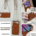 thumbnail image 5 of For Apple iPhone 15 Plus PU Leather Wallet Case Magnetic Flip Cover Multi-Card Slots Zipper Pocket With Hidden Makeup Mirror，Detachable Metal Shoulder Strap,Brown,For iPhone 15 Plus, 5 of 7