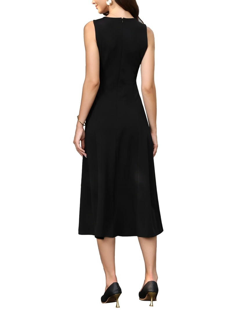 slim fit dress slacks Berylove Women Black Work Dress Sheath Round Neck Semi Formal Dress, Black / US16W main image 1