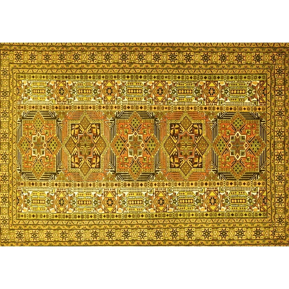 Ahgly Company Machine Washable Indoor Rectangle Persian Yellow Traditional Area Rugs, 5' x 7'