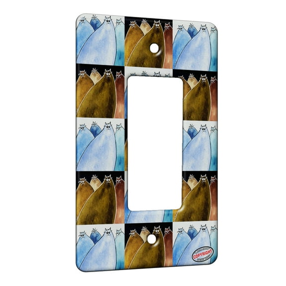 KuzmarK™ 1 Gang Rocker Wall Plate - Four Very Cool Blues Kitties Abstract Cat Pattern Art by Denise Every