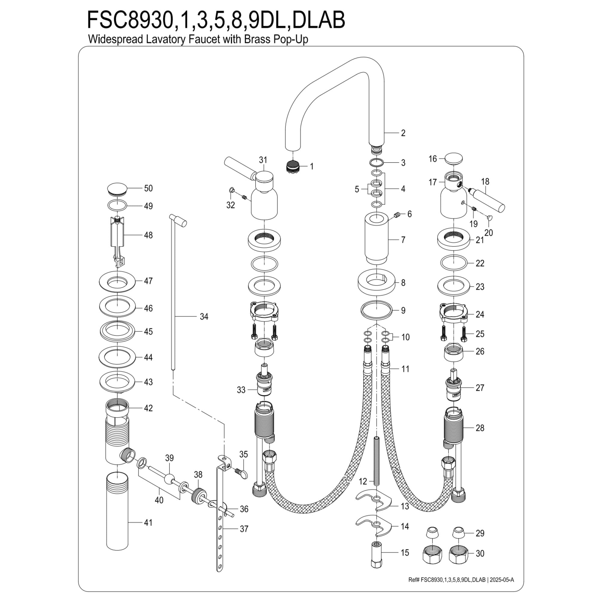 Kingston Brass FSC8931DL Concord Widespread Bathroom Faucet with Brass Pop-Up in Polished Chrome