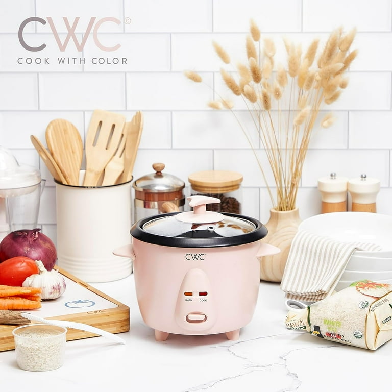 COOK WITH COLOR 6-Cup Pink Mini Rice Cooker, 300W Cooking Pot