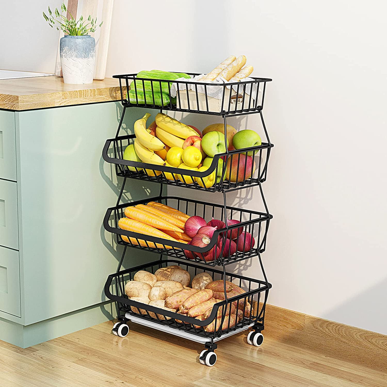 Stacking Baskets Storage Vegetable Fruit Rack Utility Stackable Metal 4 5 Tier 