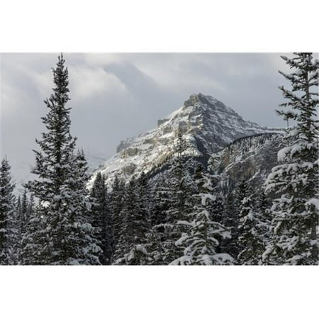 Rugged Mountain Peak with Snow Under A Cloudy Sky - Lake Louise Alberta Canada Poster Print by Keith Levit 38 x 24 - Large