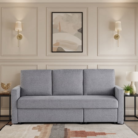 Serta Mia Modern Convertible Sofa, Light Gray Woven Fabric