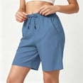 thumbnail image 6 of Summer Athletic Shorts for Women Drawstring Elastic Waist Casual Shorts Soft Cotton Knee Length Shorts with Pocket Summer Outdoor Short Pants Loose Comfort Short Bottoms, 6 of 7