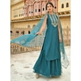 thumbnail image 4 of Janasya Women's Teal Green Poly Silk Embroidered Kurta with Sharara and Dupatta, 4 of 7