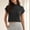 Black, variant on Women's Ribbed Knit Mock Neck Pocket Top Short Sleeve Loose Fit Casual Sweater Trendy Summer Blouse for Daily Wear Beige S