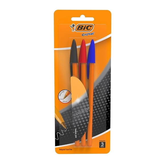 Bolígrafo Bic Cristal Colores Surtidos Escritura Fina 3 Piezas